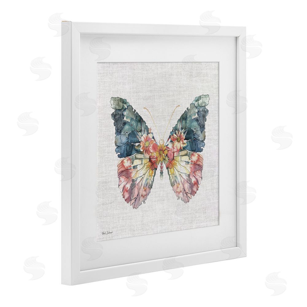 Nicole DeCamp Floral Flight Butterfly Wings White Framed Print Under Glass with Mat Wall Art