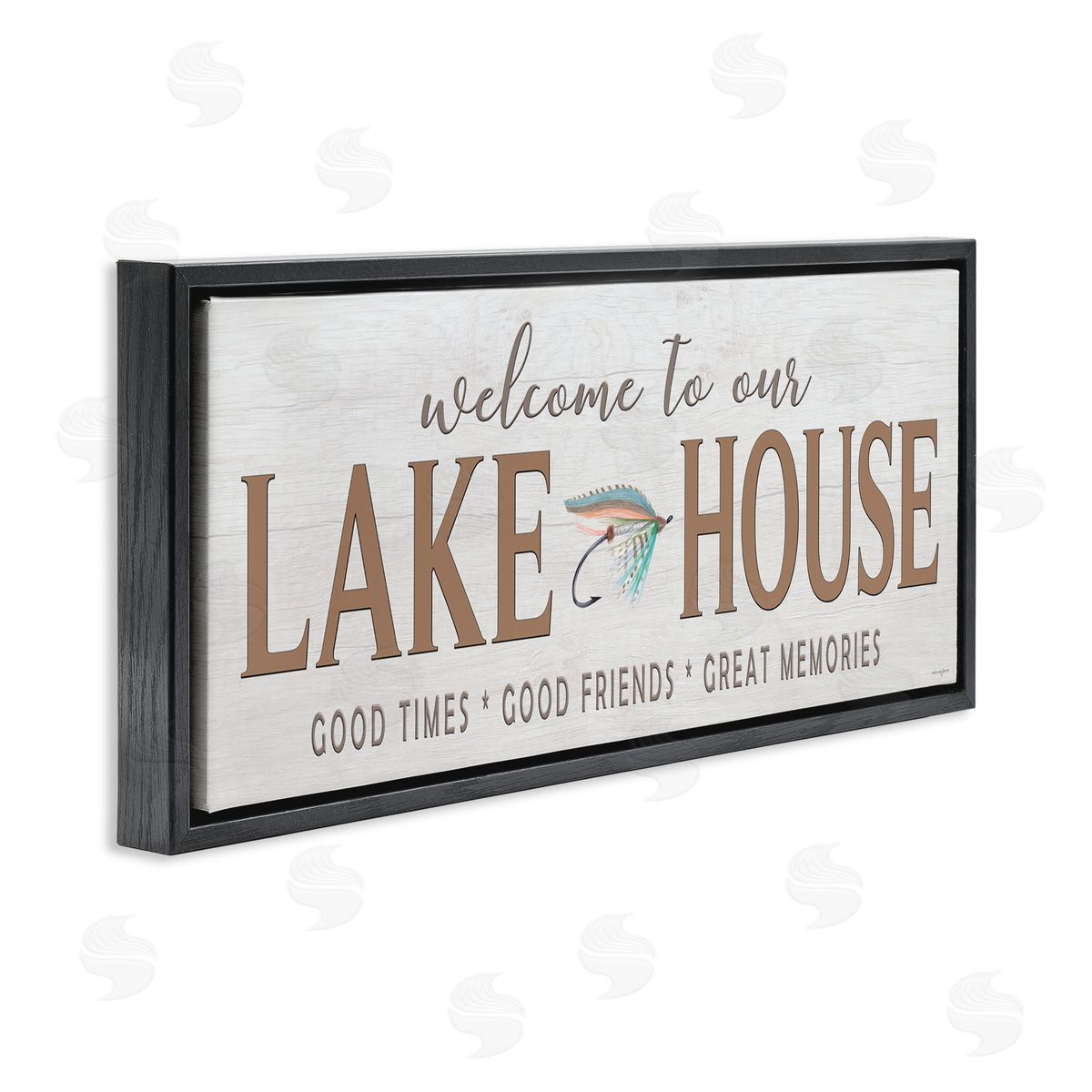 Seven Trees Design Lake House Rustic Welcome Black Floating Frame Canvas Wall Art Print