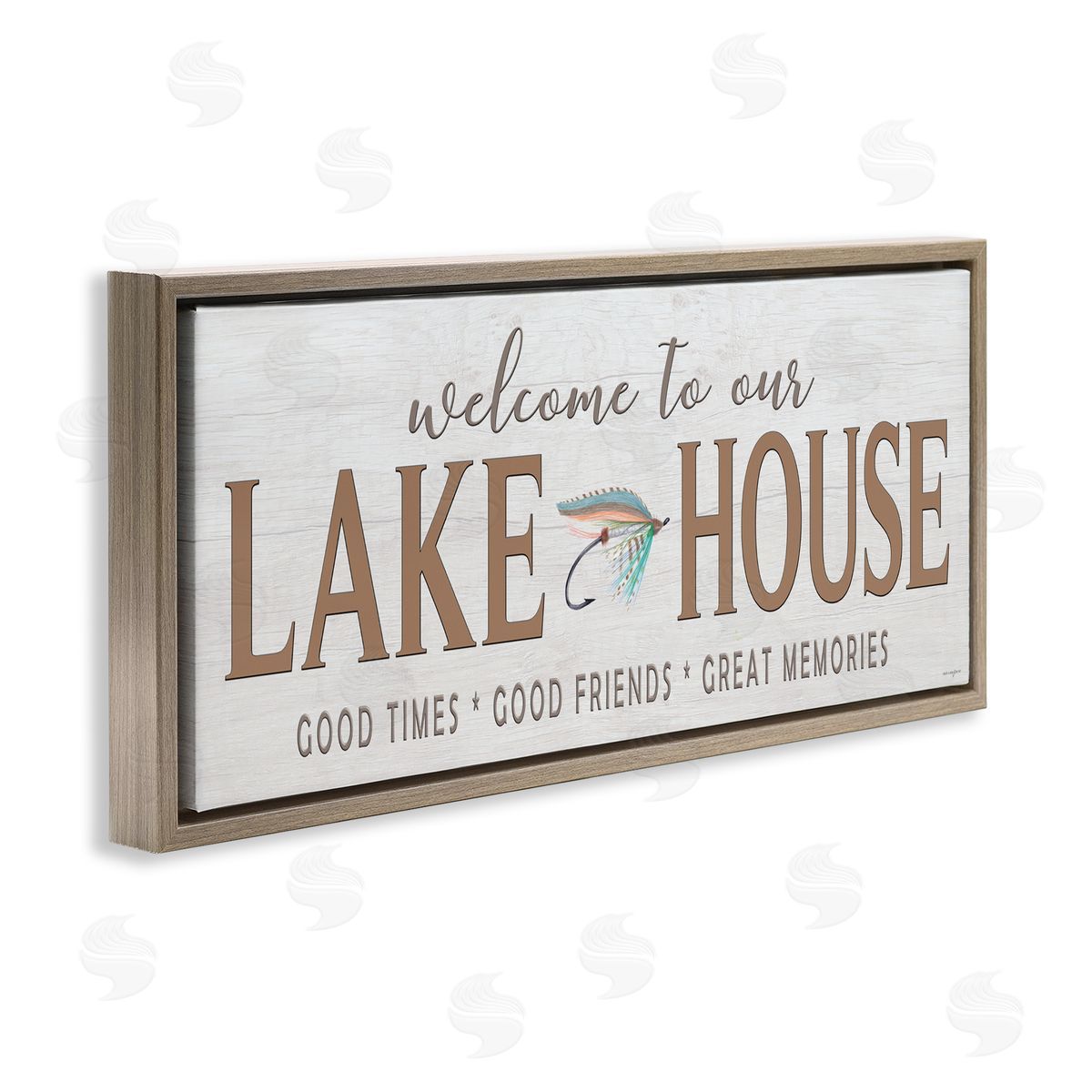 Seven Trees Design Lake House Rustic Welcome Brown Floating Frame Canvas Wall Art Print