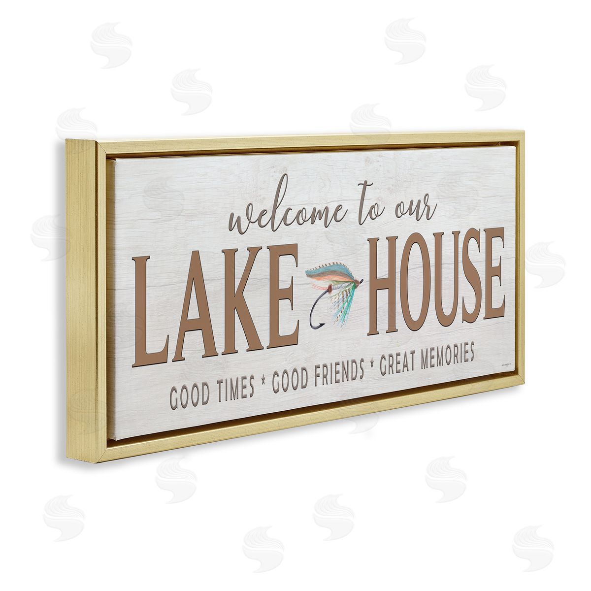 Seven Trees Design Lake House Rustic Welcome Gold Floating Frame Canvas Wall Art Print