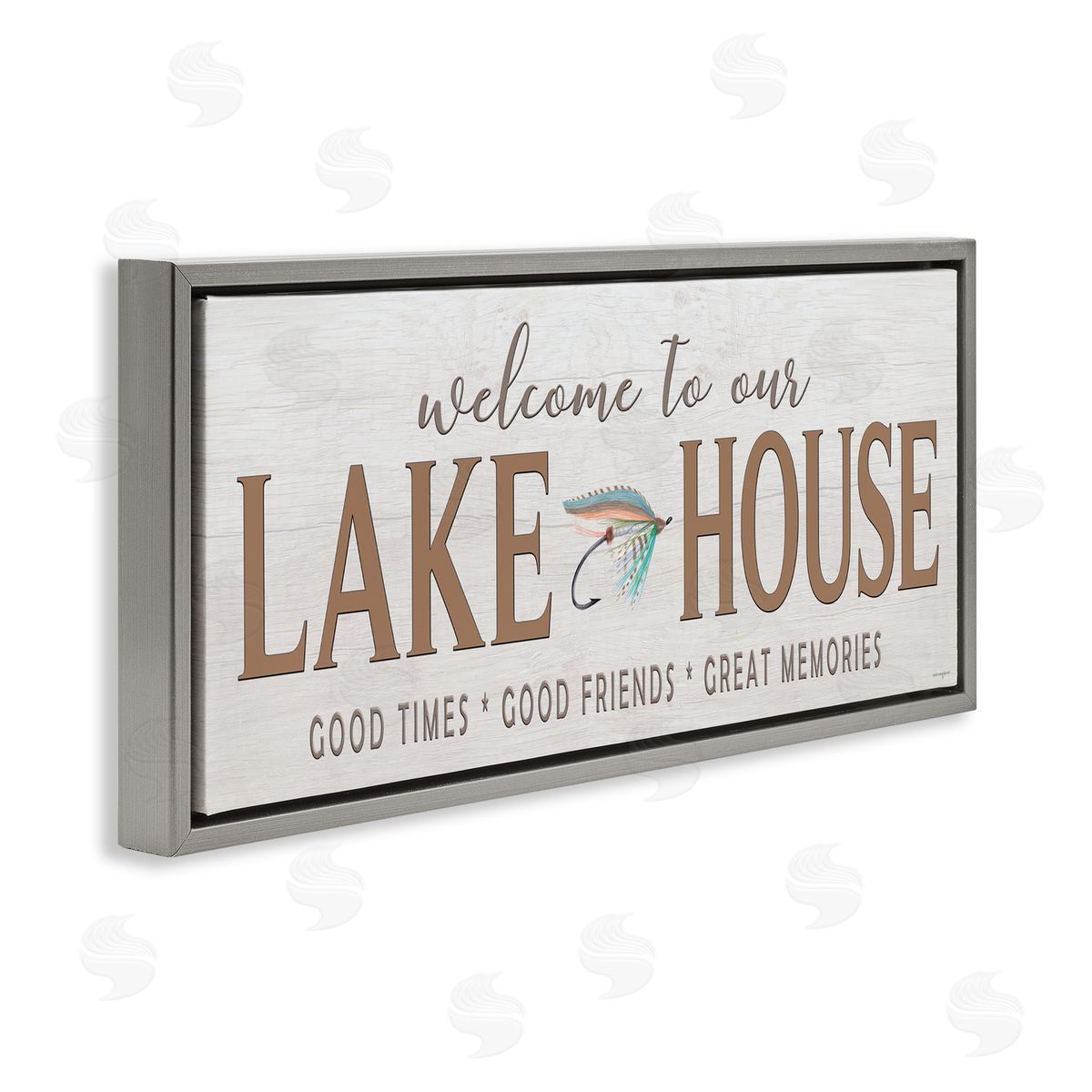 Seven Trees Design Lake House Rustic Welcome Gray Floating Frame Canvas Wall Art Print