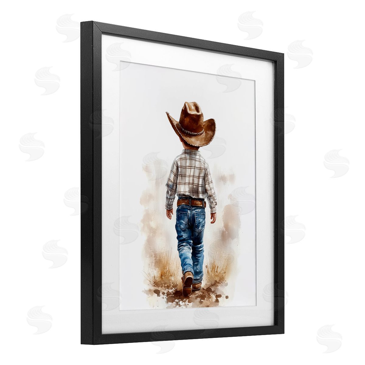 Christine Simpson Art Rustic Cowboy Child Black Framed Print Under Glass with White Mat Wall Art