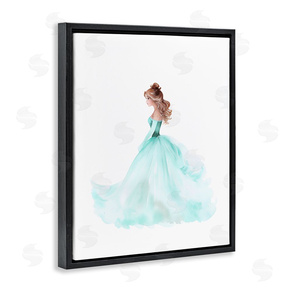 Christine Simpson Art Blue Princess Ballgown Black Floating Frame Canvas Wall Art Print