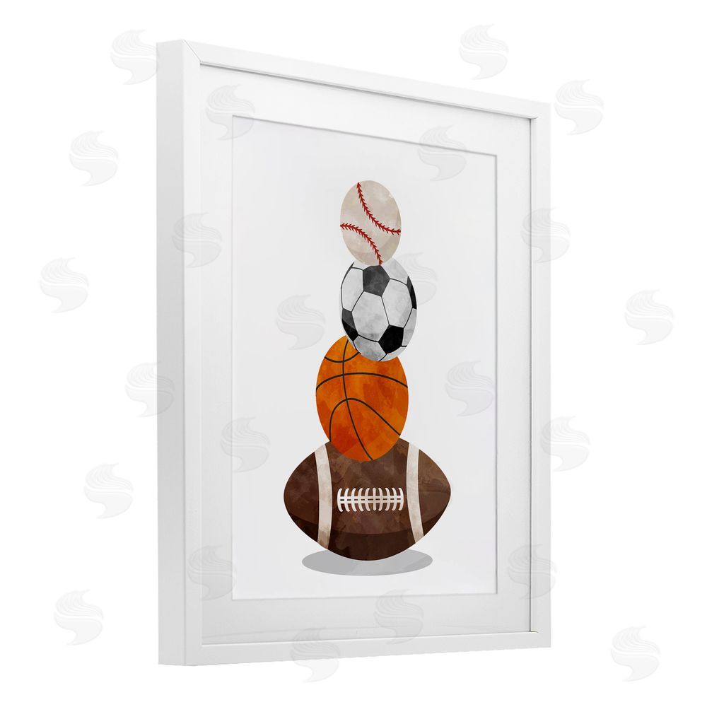 Christine Simpson Art Sports Ball Bunch White Framed Print Under Glass with Mat Wall Art