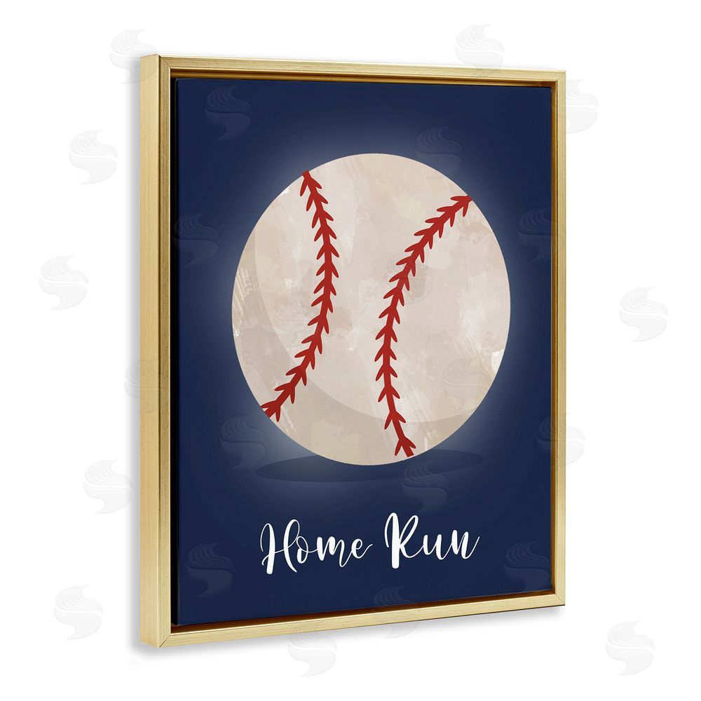 Christine Simpson Art Game On Home Run Gold Floating Frame Canvas Wall Art Print