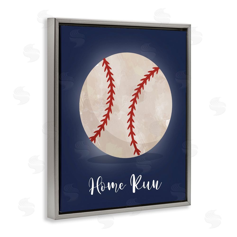 Christine Simpson Art Game On Home Run Gray Floating Frame Canvas Wall Art Print