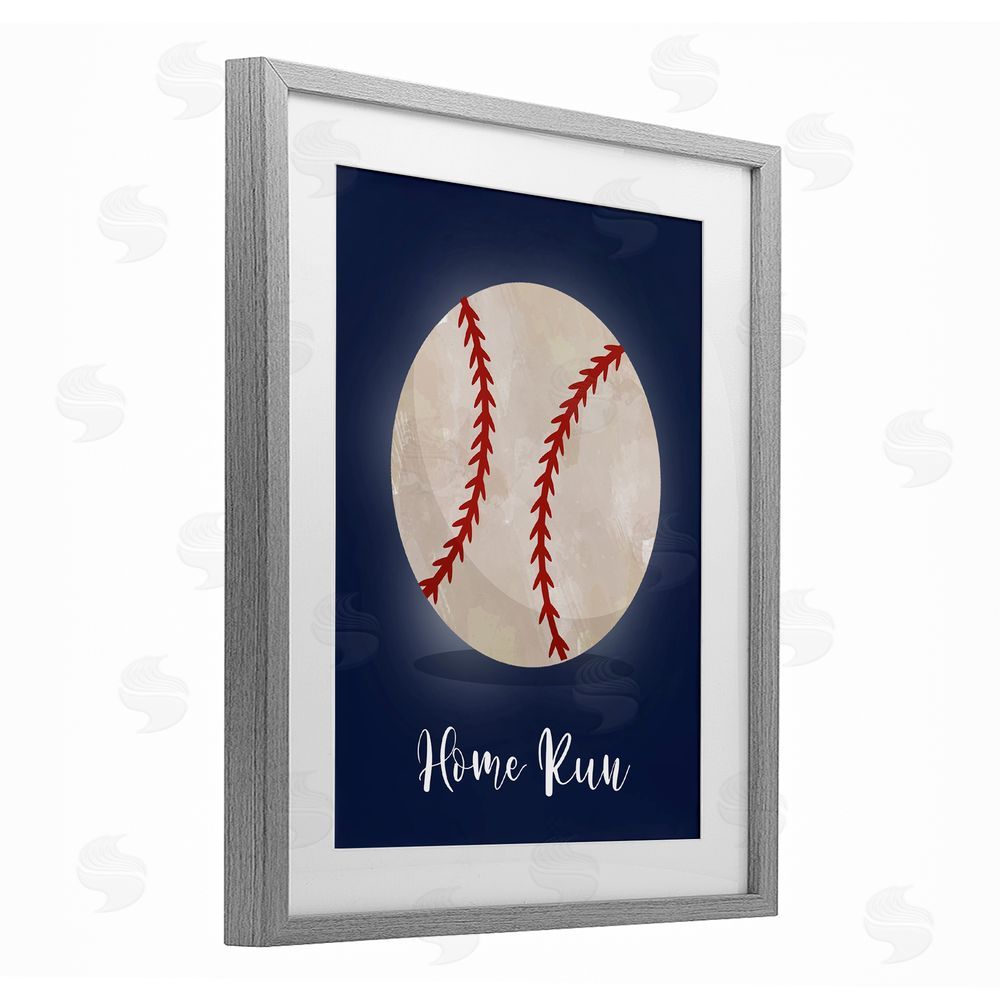 Christine Simpson Art Game On Home Run Gray Framed Print Under Glass with White Mat Wall Art