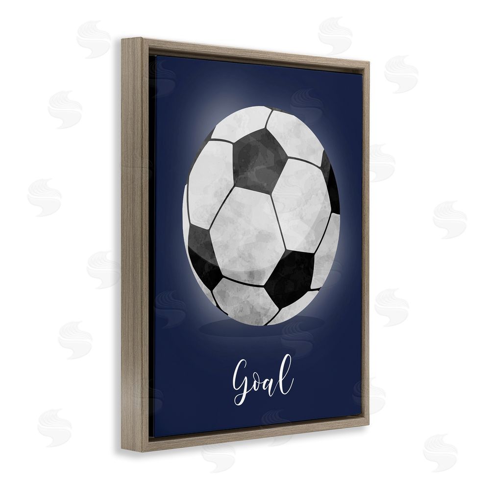 Christine Simpson Art Game On Soccer Goal Brown Floating Frame Canvas Wall Art Print