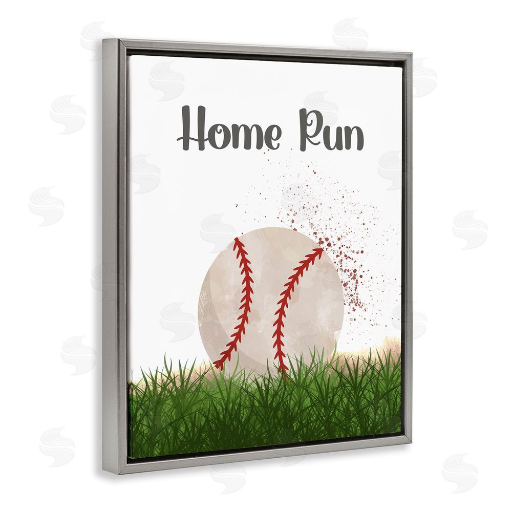 Christine Simpson Art Have A Ball Home Run Gray Floating Frame Canvas Wall Art Print