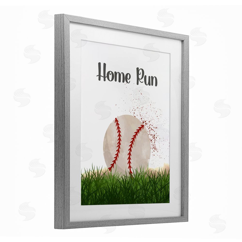 Christine Simpson Art Have A Ball Home Run Gray Framed Print Under Glass with White Mat Wall Art