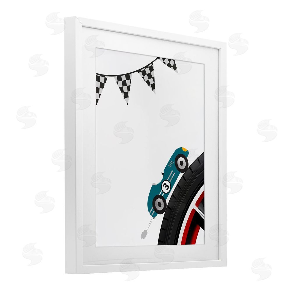 Christine Simpson Art Fast Lane Racecar White Framed Print Under Glass with Mat Wall Art
