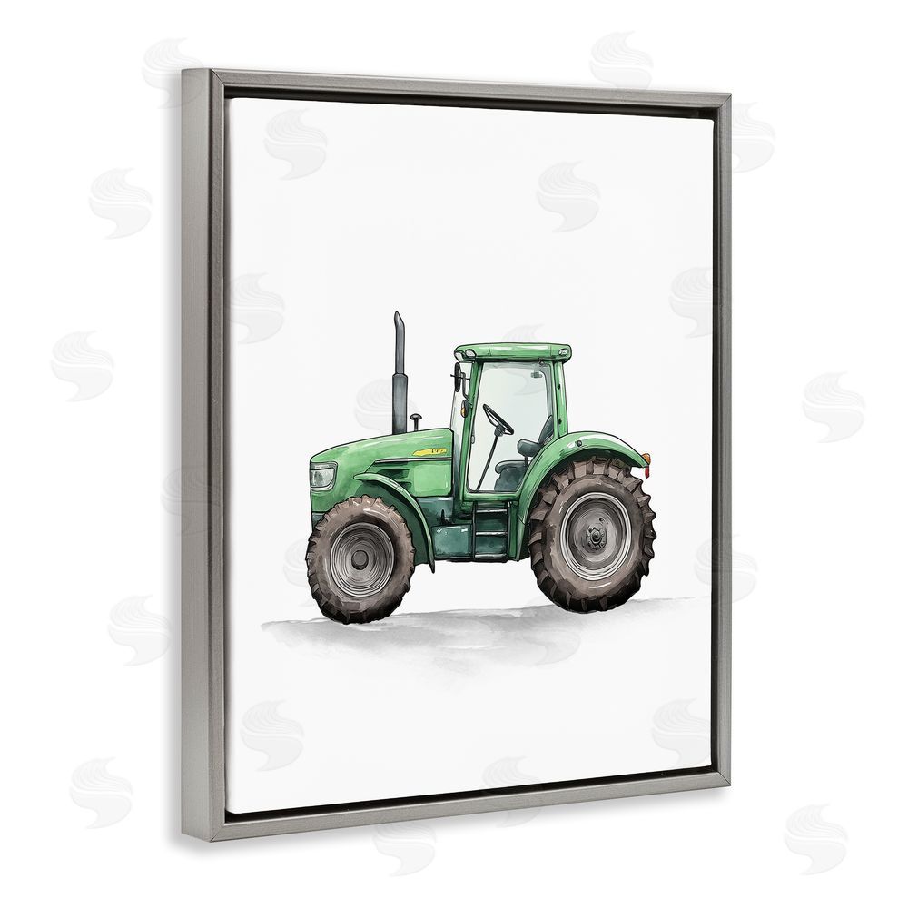 Christine Simpson Art Working Trucks Green Tractor Gray Floating Frame Canvas Wall Art Print
