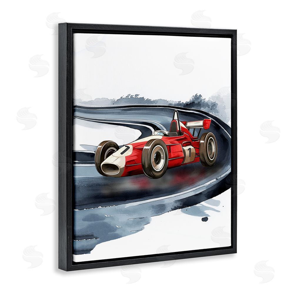 Christine Simpson Art Retro Race Day Car Black Floating Frame Canvas Wall Art Print