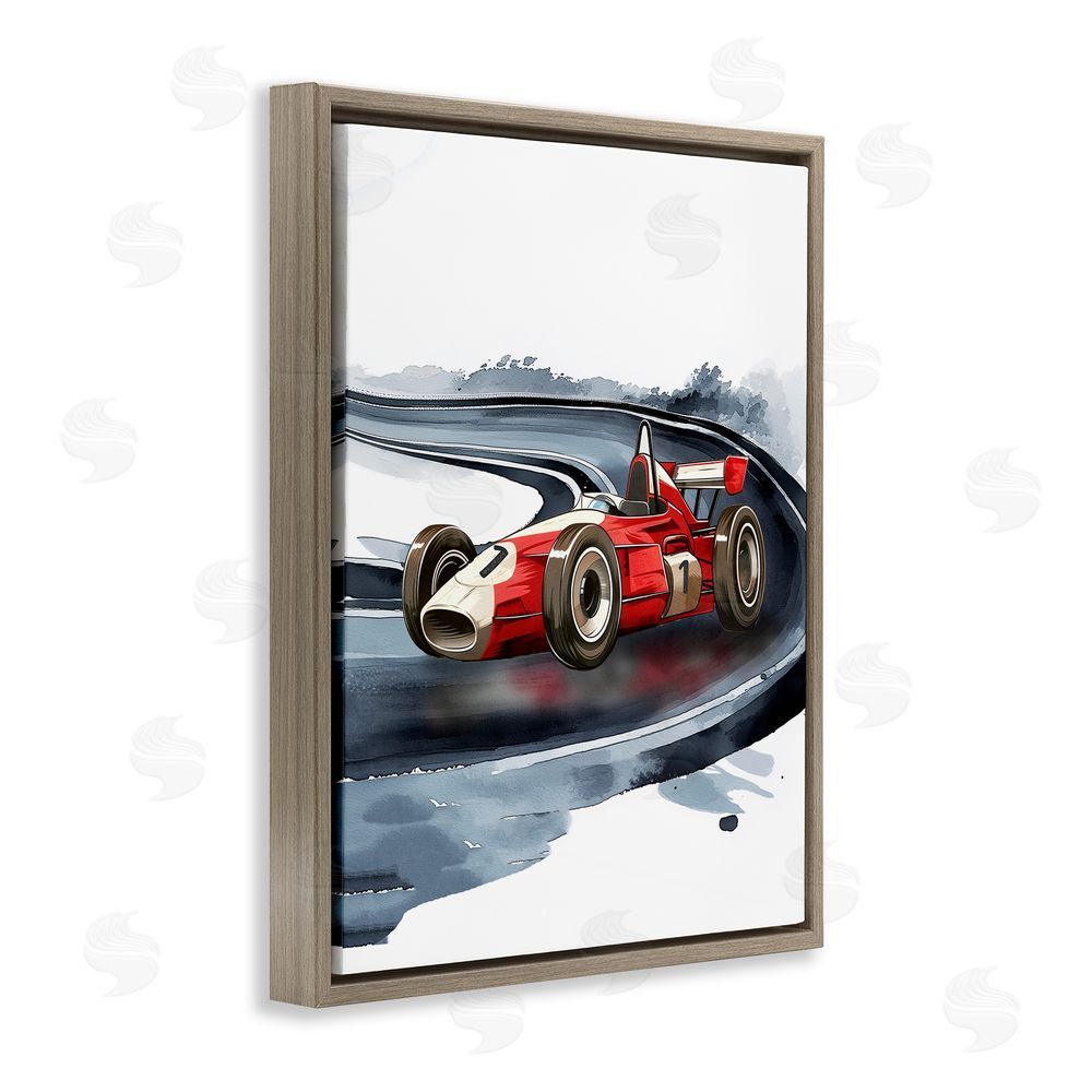 Christine Simpson Art Retro Race Day Car Brown Floating Frame Canvas Wall Art Print