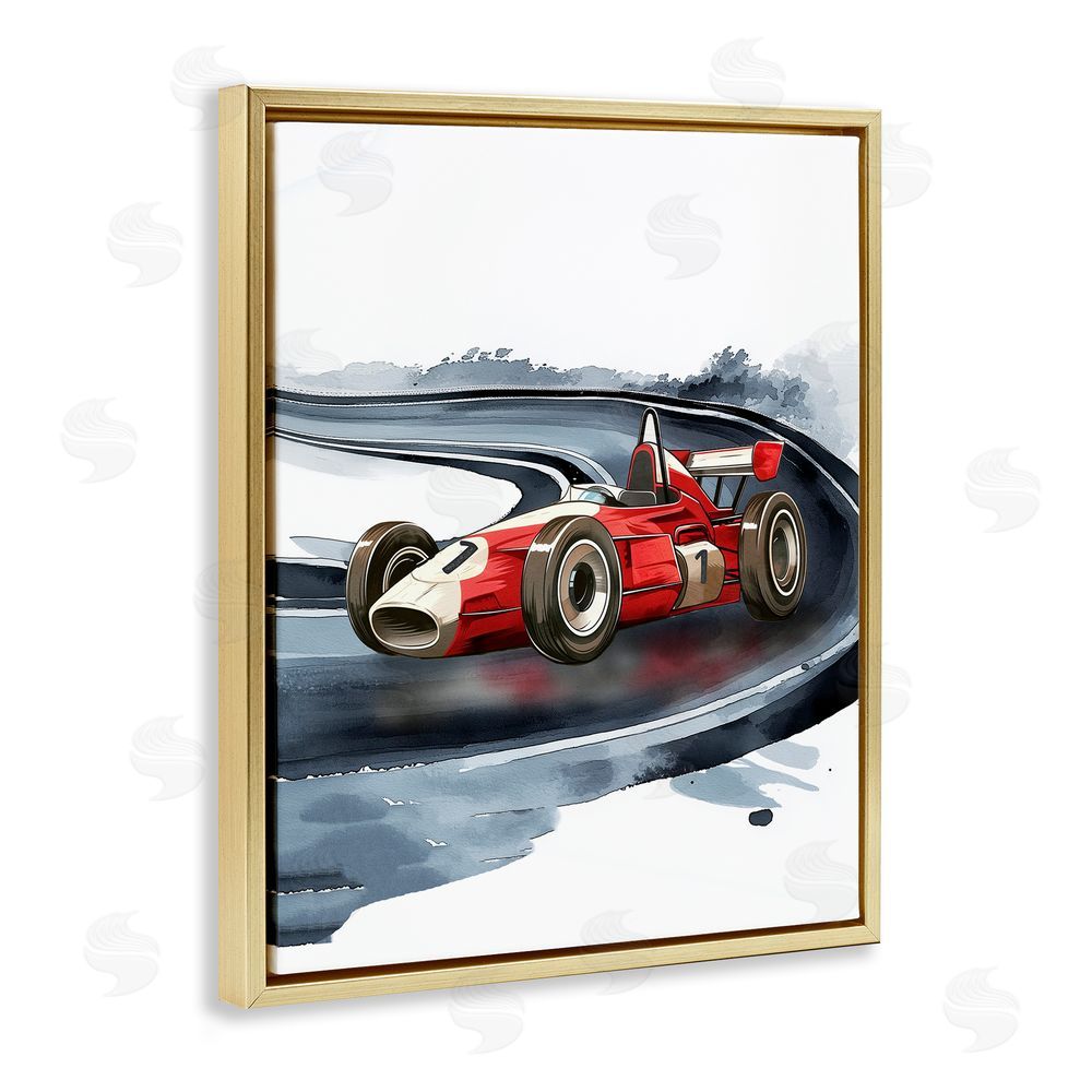 Christine Simpson Art Retro Race Day Car Gold Floating Frame Canvas Wall Art Print