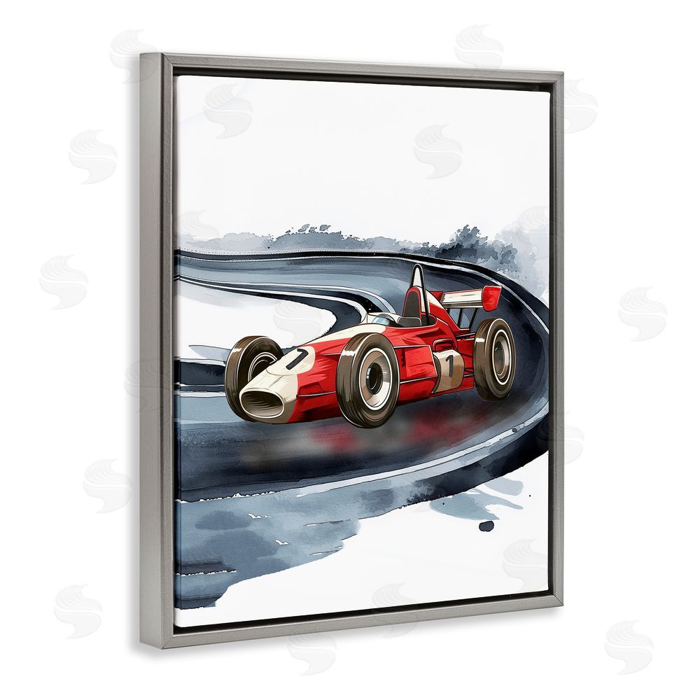 Christine Simpson Art Retro Race Day Car Gray Floating Frame Canvas Wall Art Print