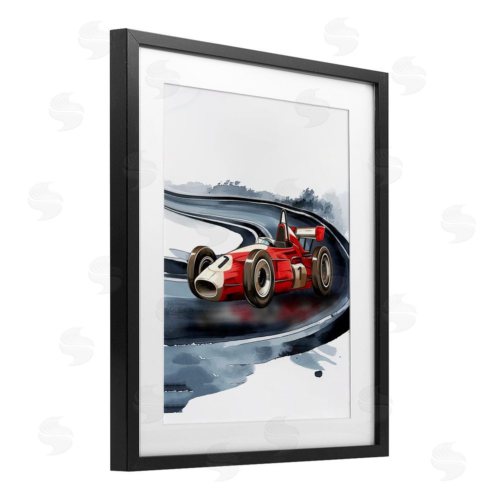 Christine Simpson Art Retro Race Day Car Black Framed Print Under Glass with White Mat Wall Art
