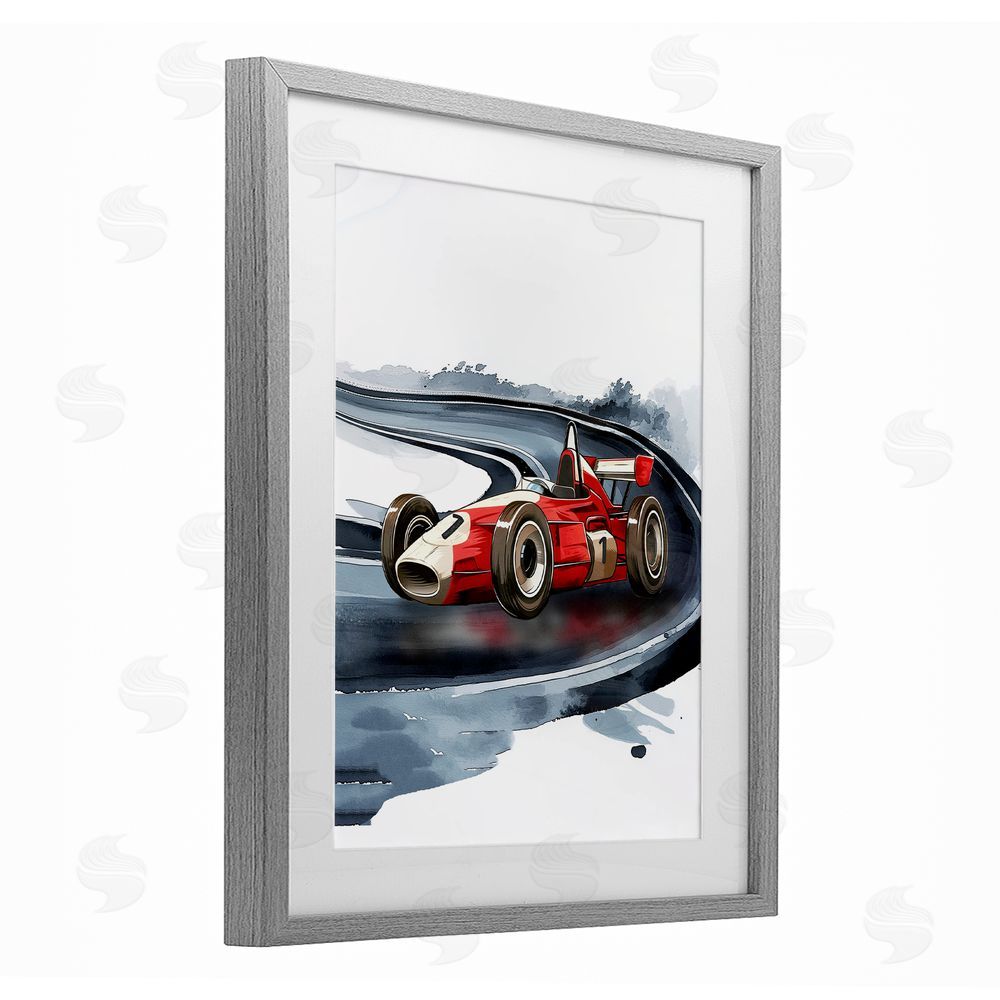 Christine Simpson Art Retro Race Day Car Gray Framed Print Under Glass with White Mat Wall Art