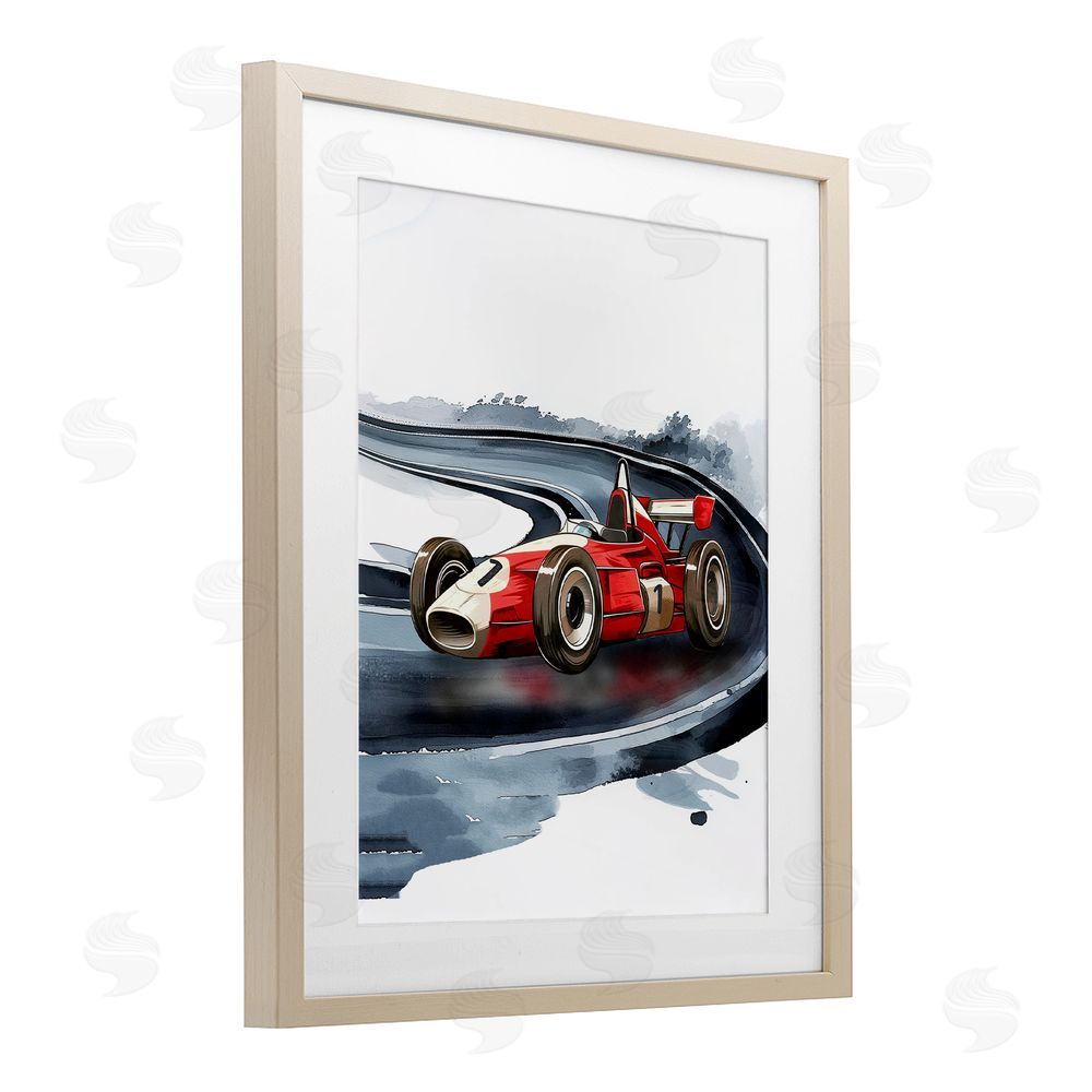 Christine Simpson Art Retro Race Day Car Birch Framed Print Under Glass with White Mat Wall Art
