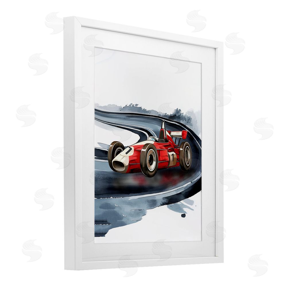 Christine Simpson Art Retro Race Day Car White Framed Print Under Glass with Mat Wall Art