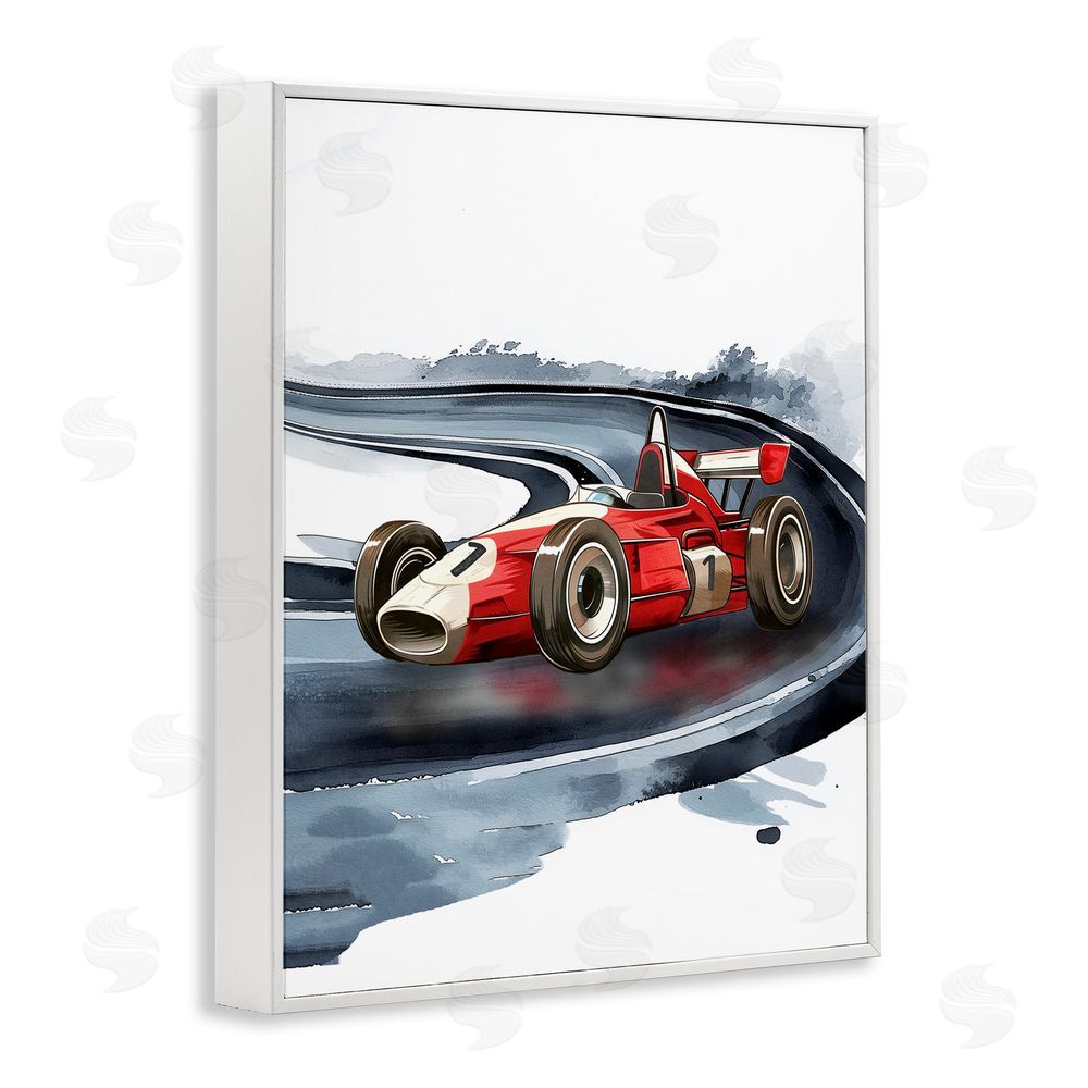 Christine Simpson Art Retro Race Day Car White Framed Giclee Wall Art Print