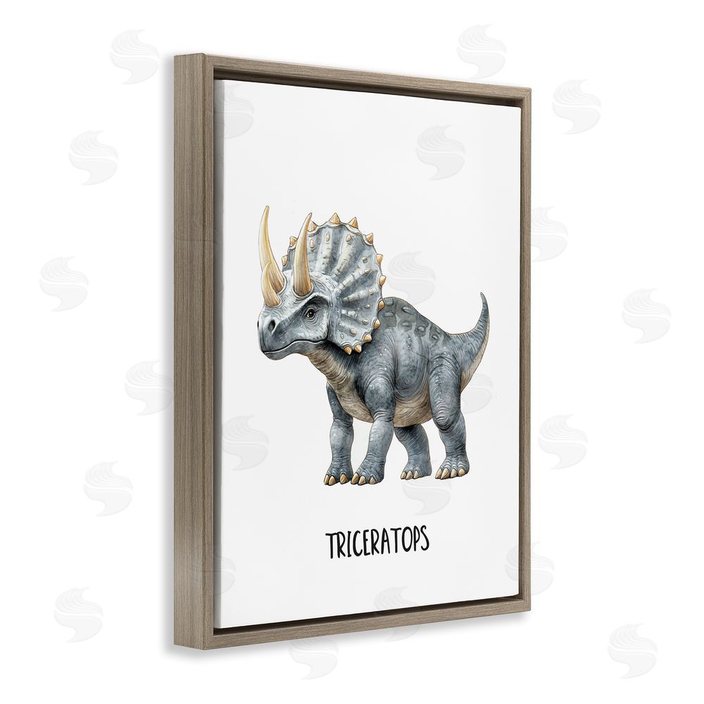 Christine Simpson Art Meet The Triceratops Brown Floating Frame Canvas Wall Art Print