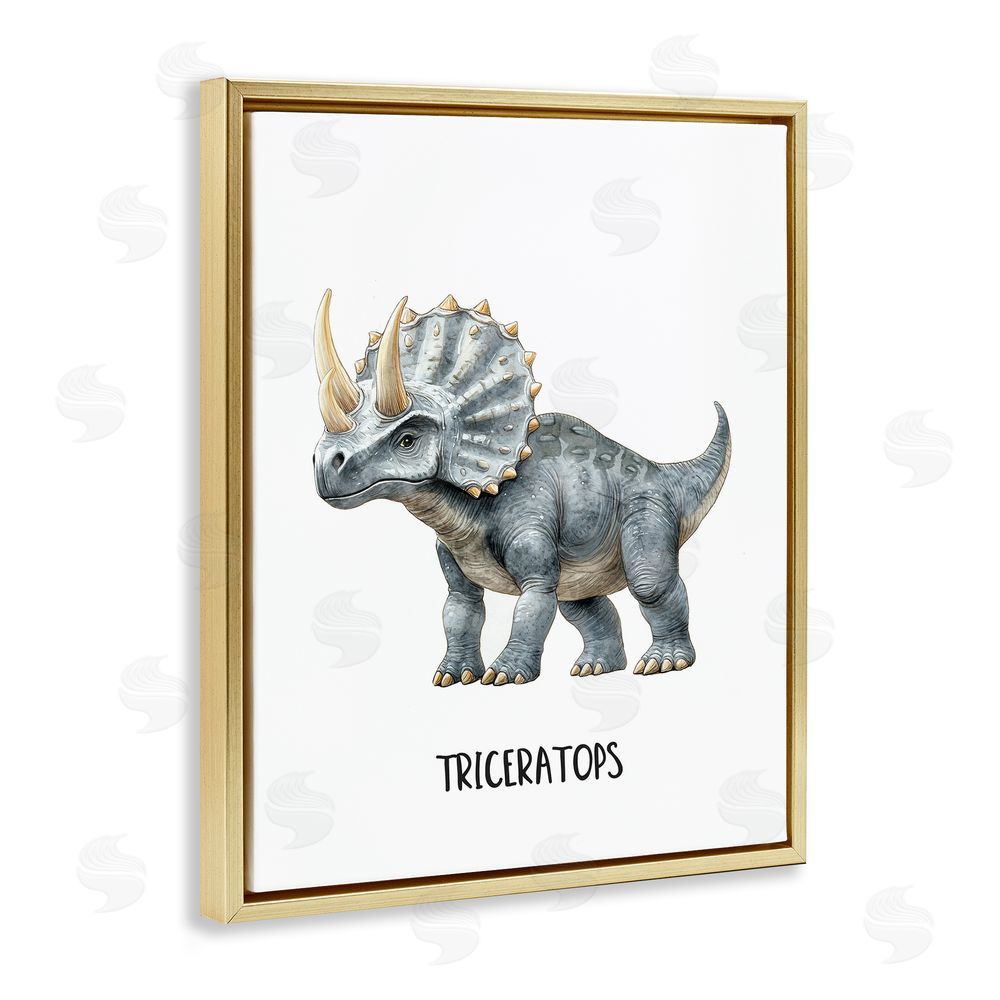 Christine Simpson Art Meet The Triceratops Gold Floating Frame Canvas Wall Art Print