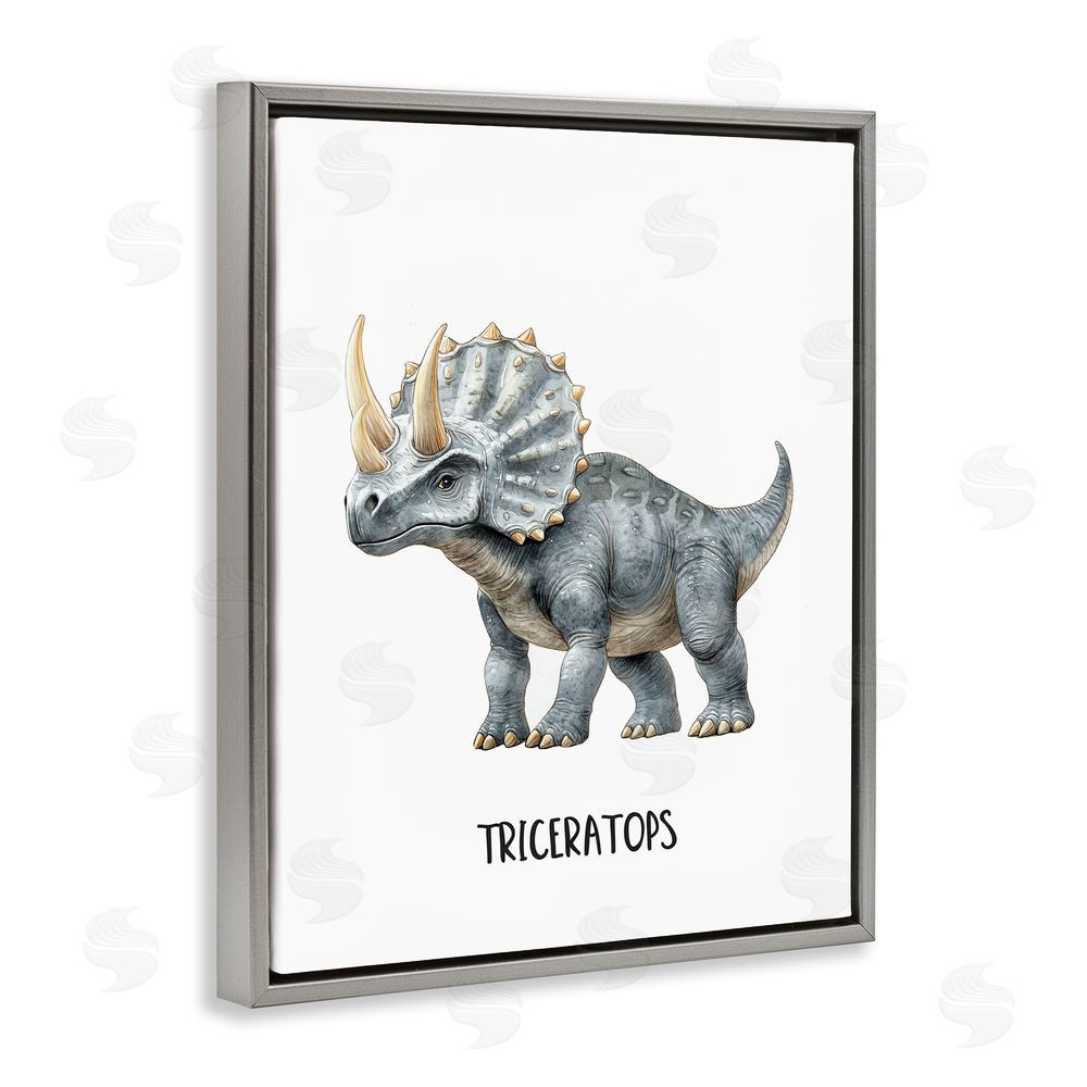 Christine Simpson Art Meet The Triceratops Gray Floating Frame Canvas Wall Art Print