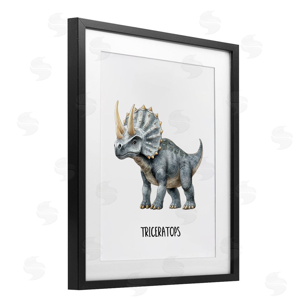 Christine Simpson Art Meet The Triceratops Black Framed Print Under Glass with White Mat Wall Art
