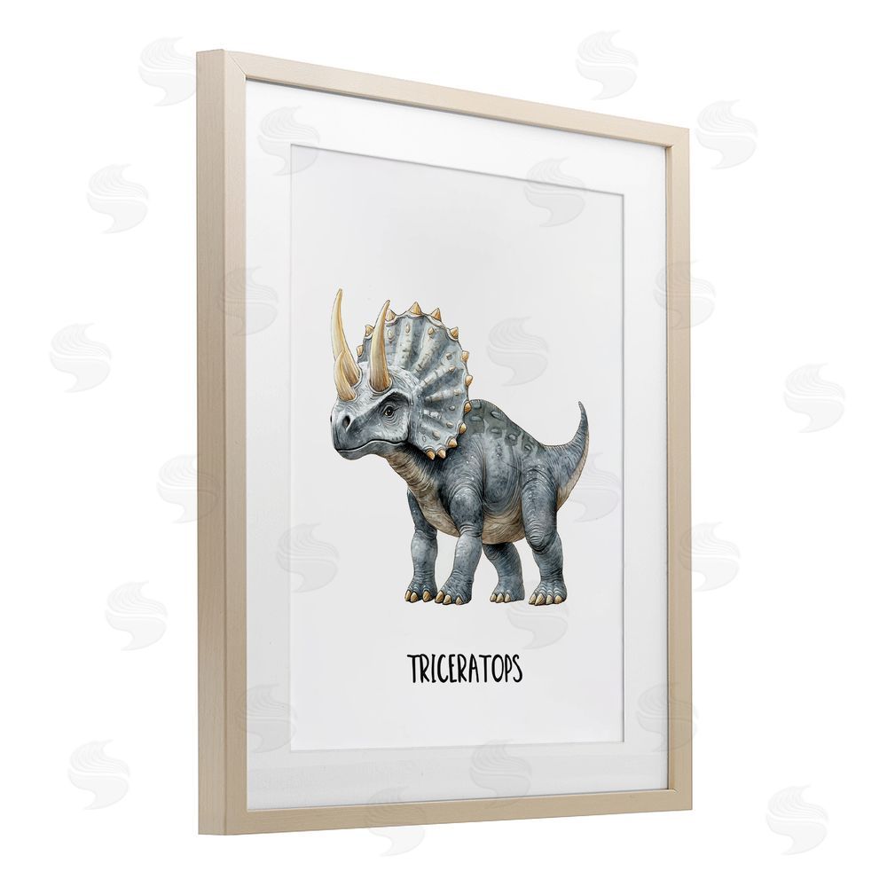 Christine Simpson Art Meet The Triceratops Birch Framed Print Under Glass with White Mat Wall Art