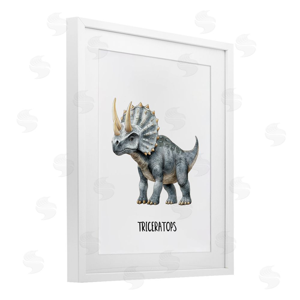 Christine Simpson Art Meet The Triceratops White Framed Print Under Glass with Mat Wall Art