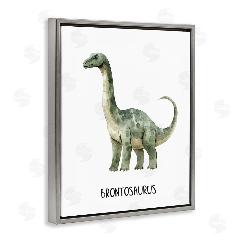 Christine Simpson Art Meet The Brontosaurus Gray Floating Frame Canvas Wall Art Print
