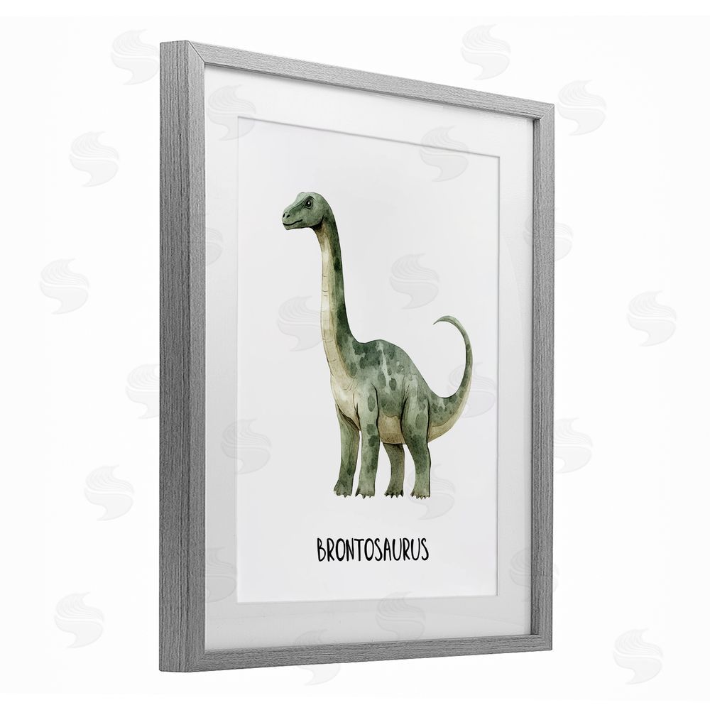 Christine Simpson Art Meet The Brontosaurus Gray Framed Print Under Glass with White Mat Wall Art