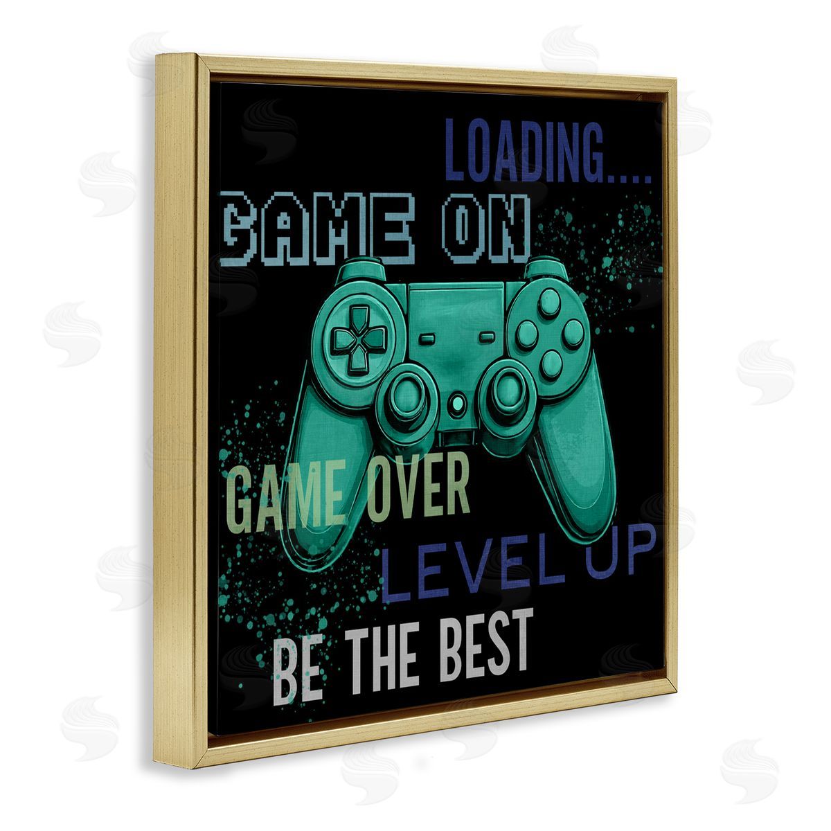 Kim Allen Game On Level Up Controller Gold Floating Frame Canvas Wall Art Print