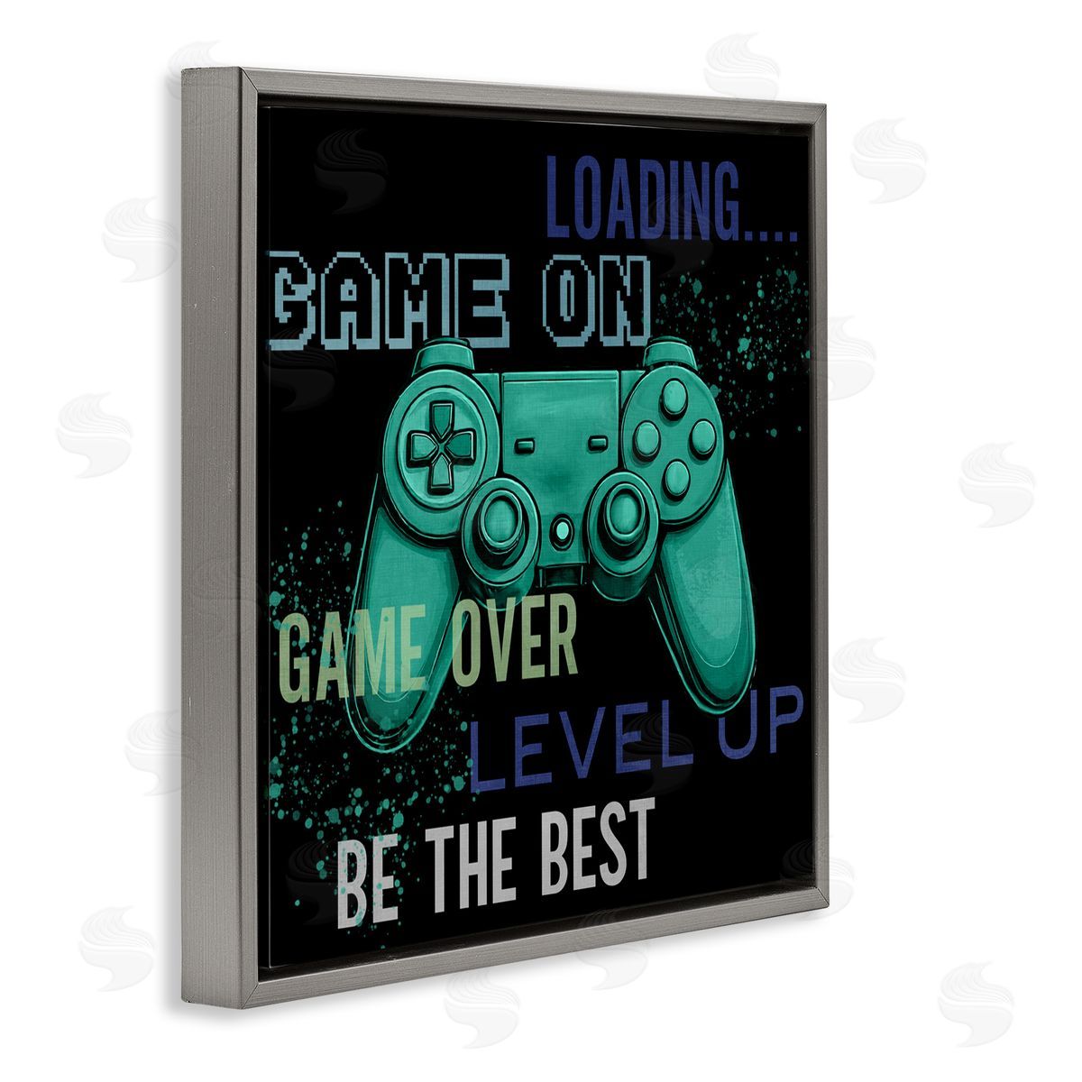 Kim Allen Game On Level Up Controller Gray Floating Frame Canvas Wall Art Print