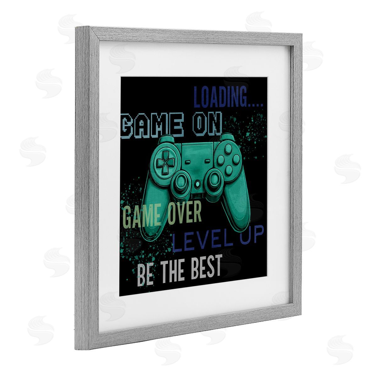 Kim Allen Game On Level Up Controller Gray Framed Print Under Glass with White Mat Wall Art