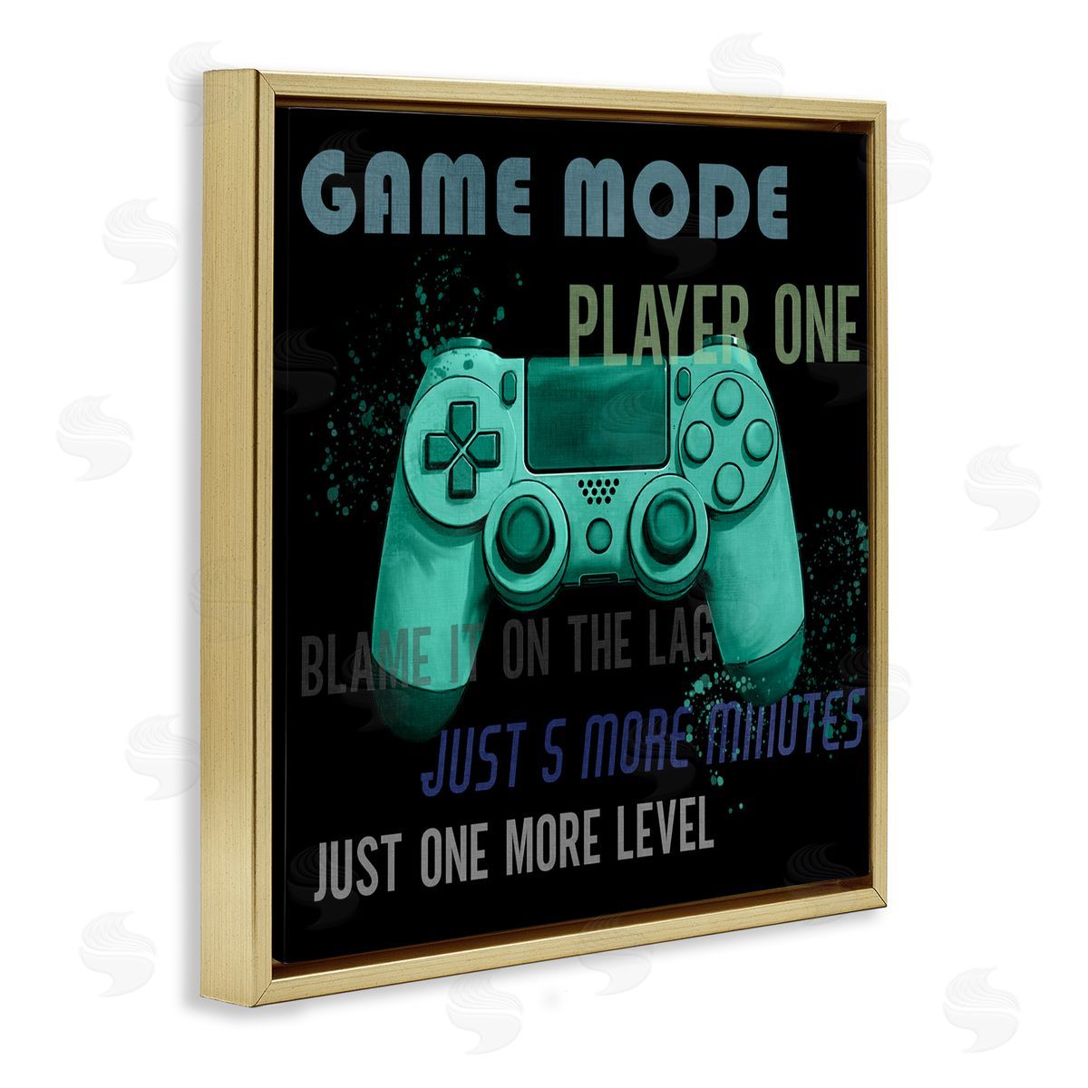 Kim Allen Game Mode Player One Controller Gold Floating Frame Canvas Wall Art Print
