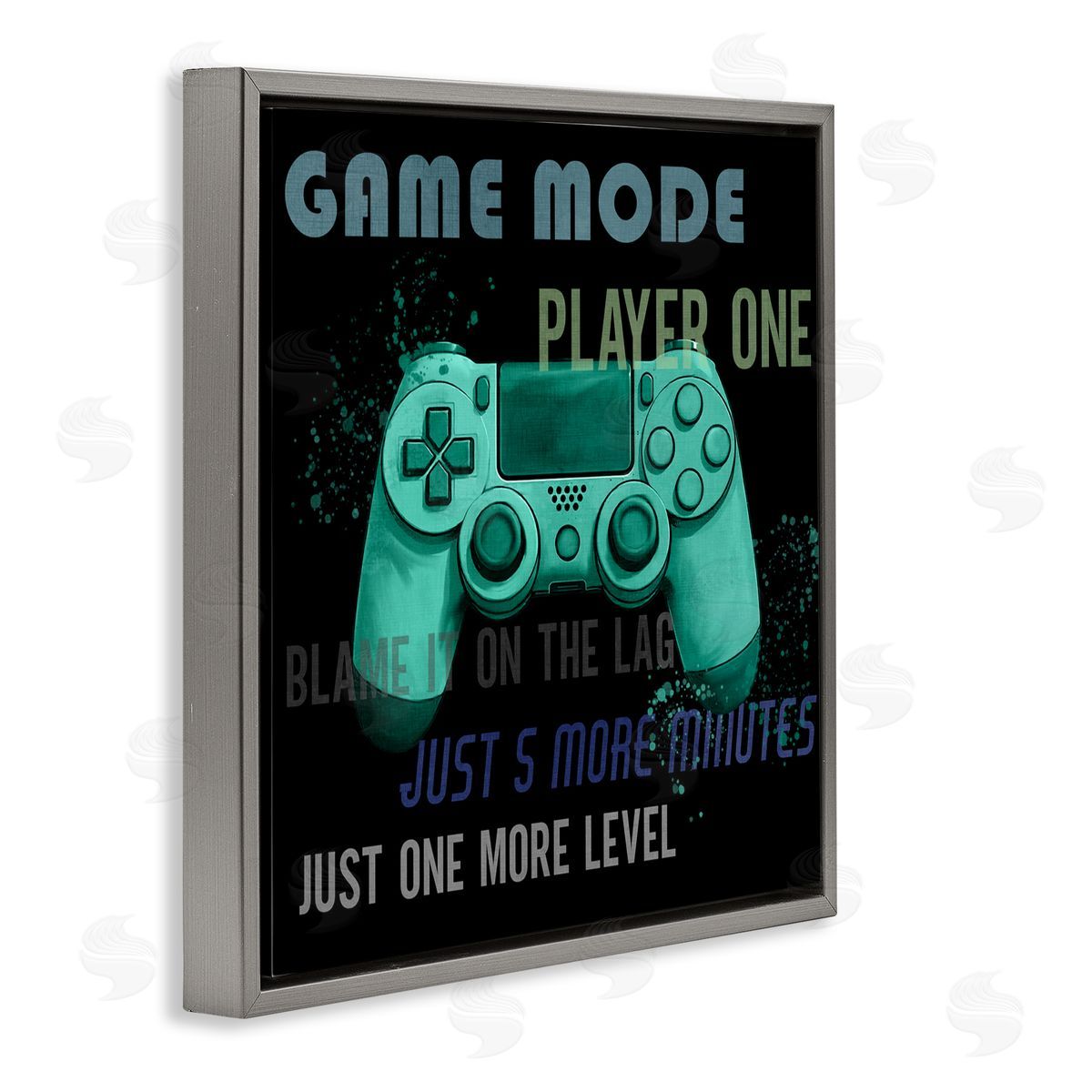 Kim Allen Game Mode Player One Controller Gray Floating Frame Canvas Wall Art Print