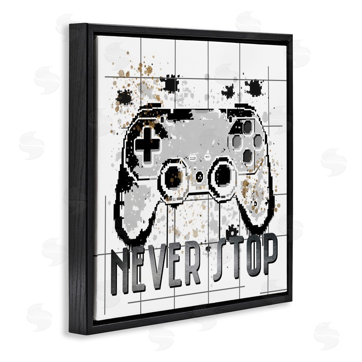 Kim Allen Never Stop Pixel Gamer Black Floating Frame Canvas Wall Art Print