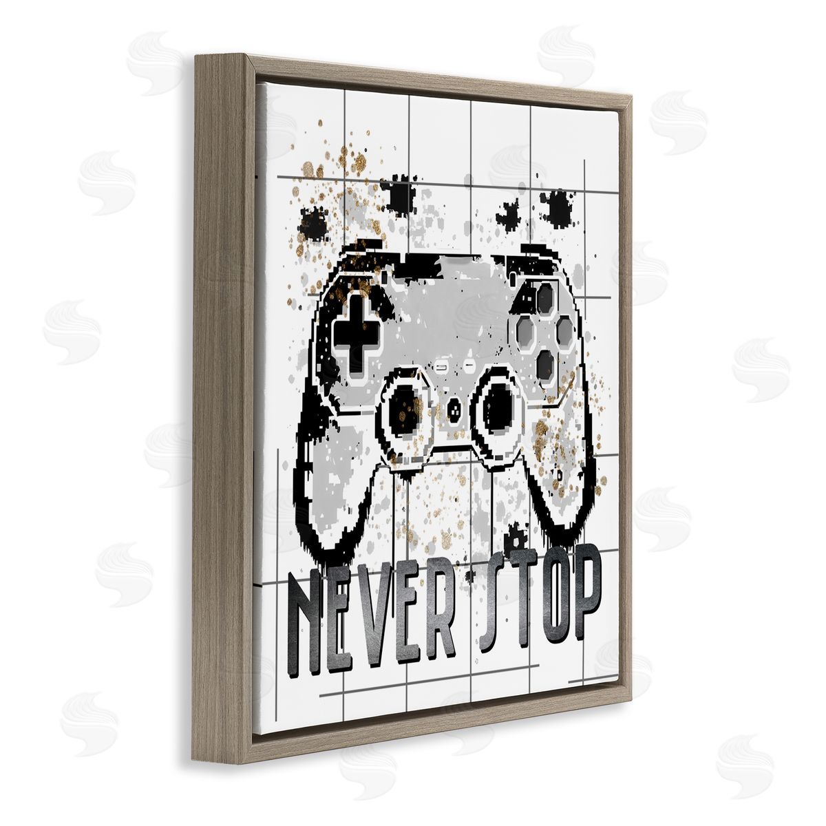 Kim Allen Never Stop Pixel Gamer Brown Floating Frame Canvas Wall Art Print