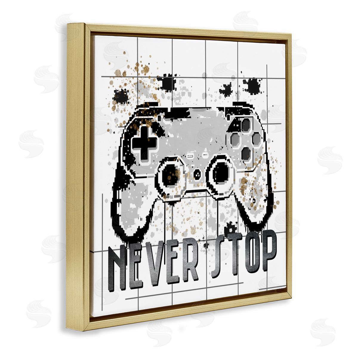 Kim Allen Never Stop Pixel Gamer Gold Floating Frame Canvas Wall Art Print