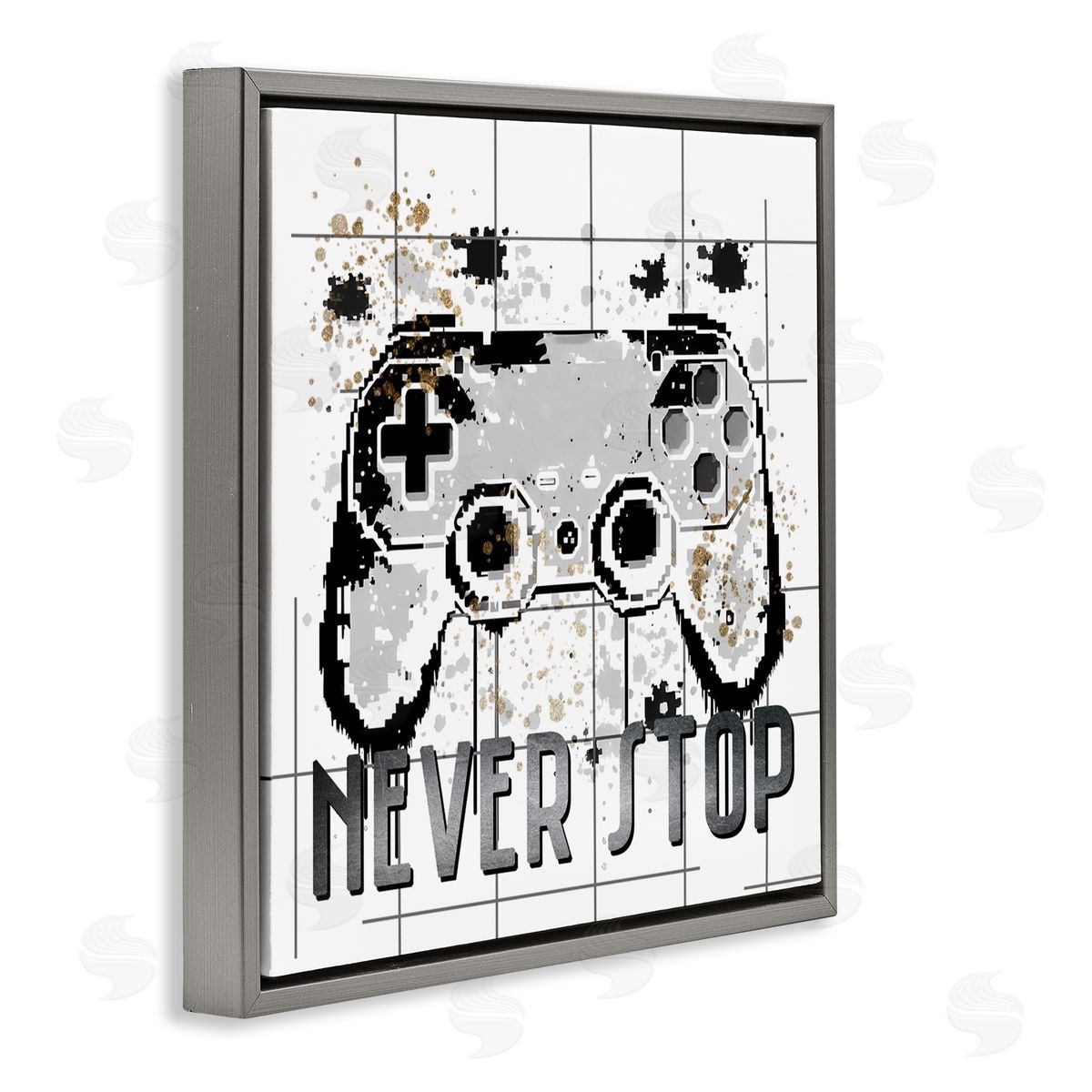 Kim Allen Never Stop Pixel Gamer Gray Floating Frame Canvas Wall Art Print