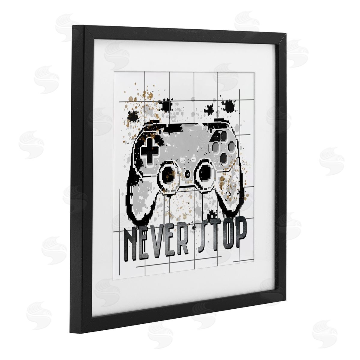 Kim Allen Never Stop Pixel Gamer Black Framed Print Under Glass with White Mat Wall Art