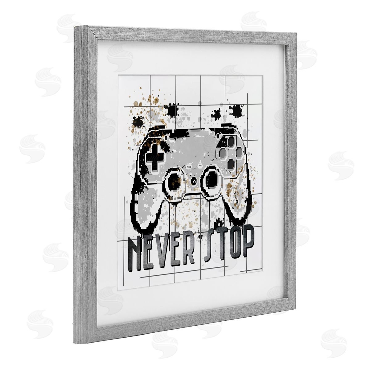 Kim Allen Never Stop Pixel Gamer Gray Framed Print Under Glass with White Mat Wall Art