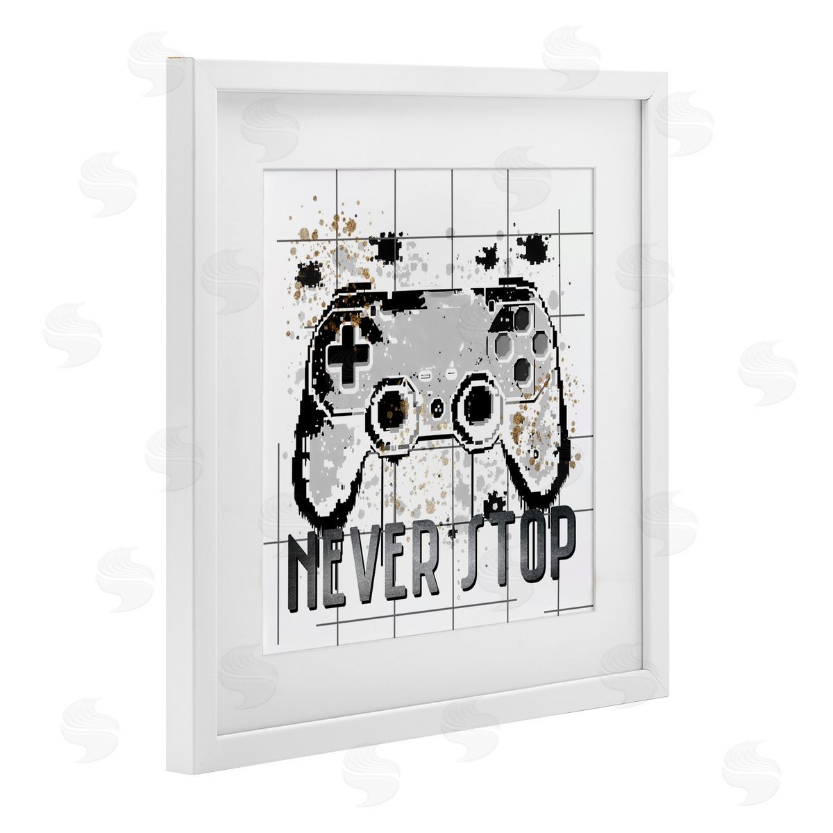 Kim Allen Never Stop Pixel Gamer White Framed Print Under Glass with Mat Wall Art