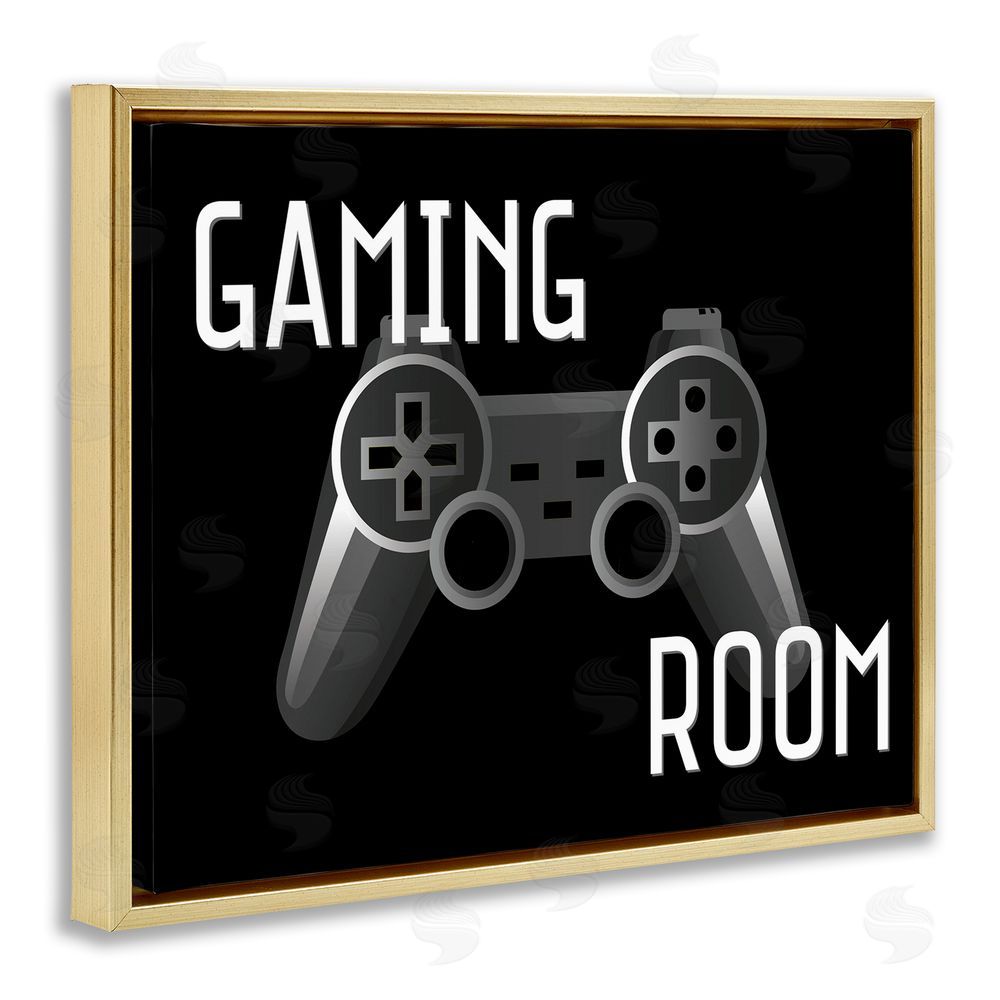Kim Allen Gaming Room Black Controller Gold Floating Frame Canvas Wall Art Print