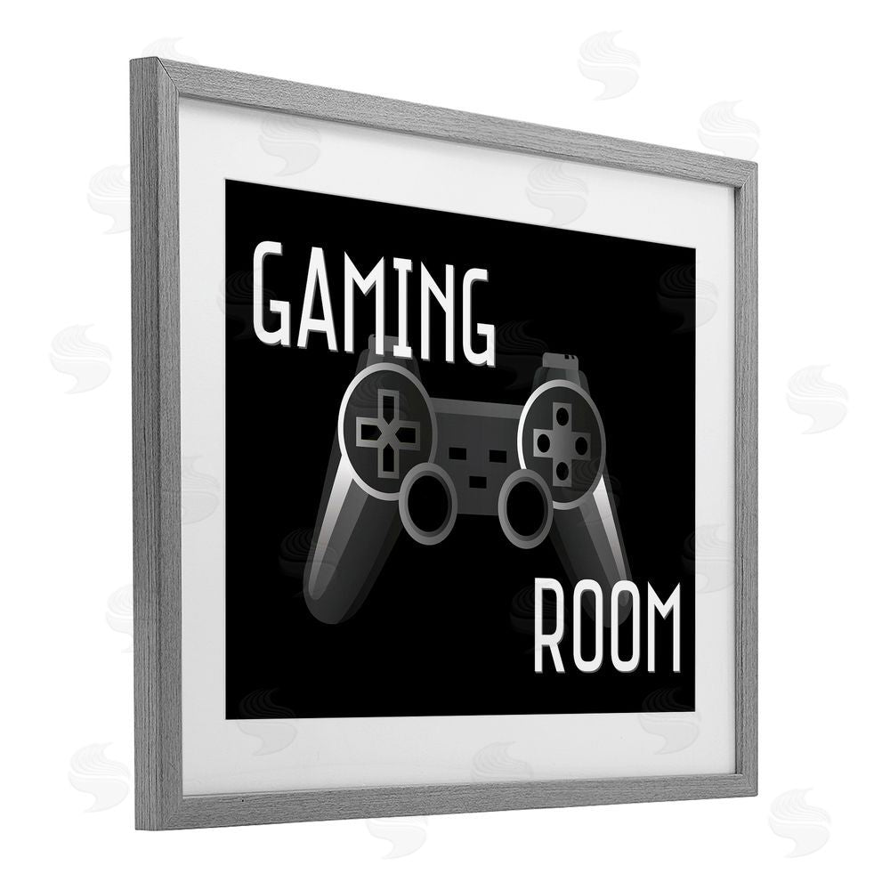 Kim Allen Gaming Room Black Controller Gray Framed Print Under Glass with White Mat Wall Art