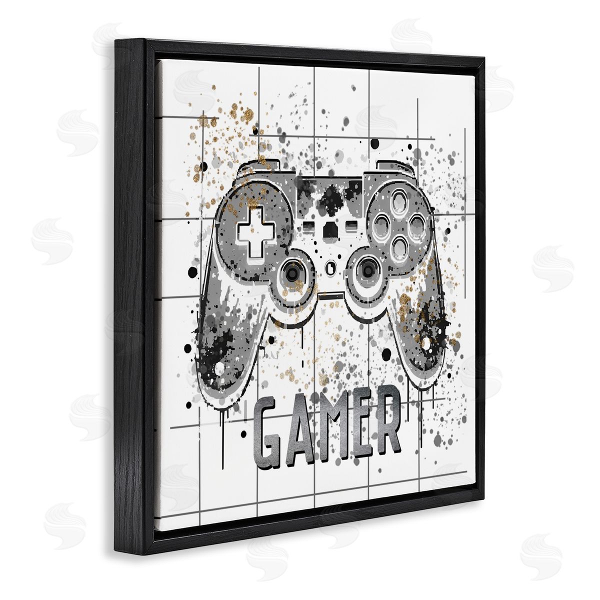 Kim Allen Gamer with Pixel Splatter Black Floating Frame Canvas Wall Art Print