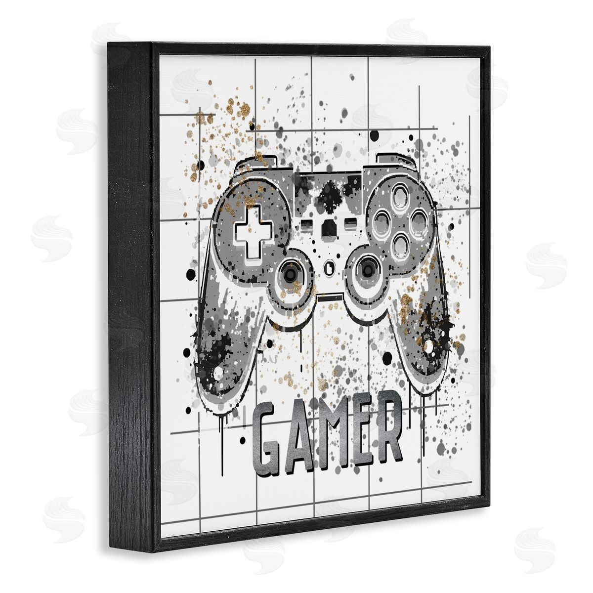 Kim Allen Gamer with Pixel Splatter Black Framed Giclee Wall Art Print