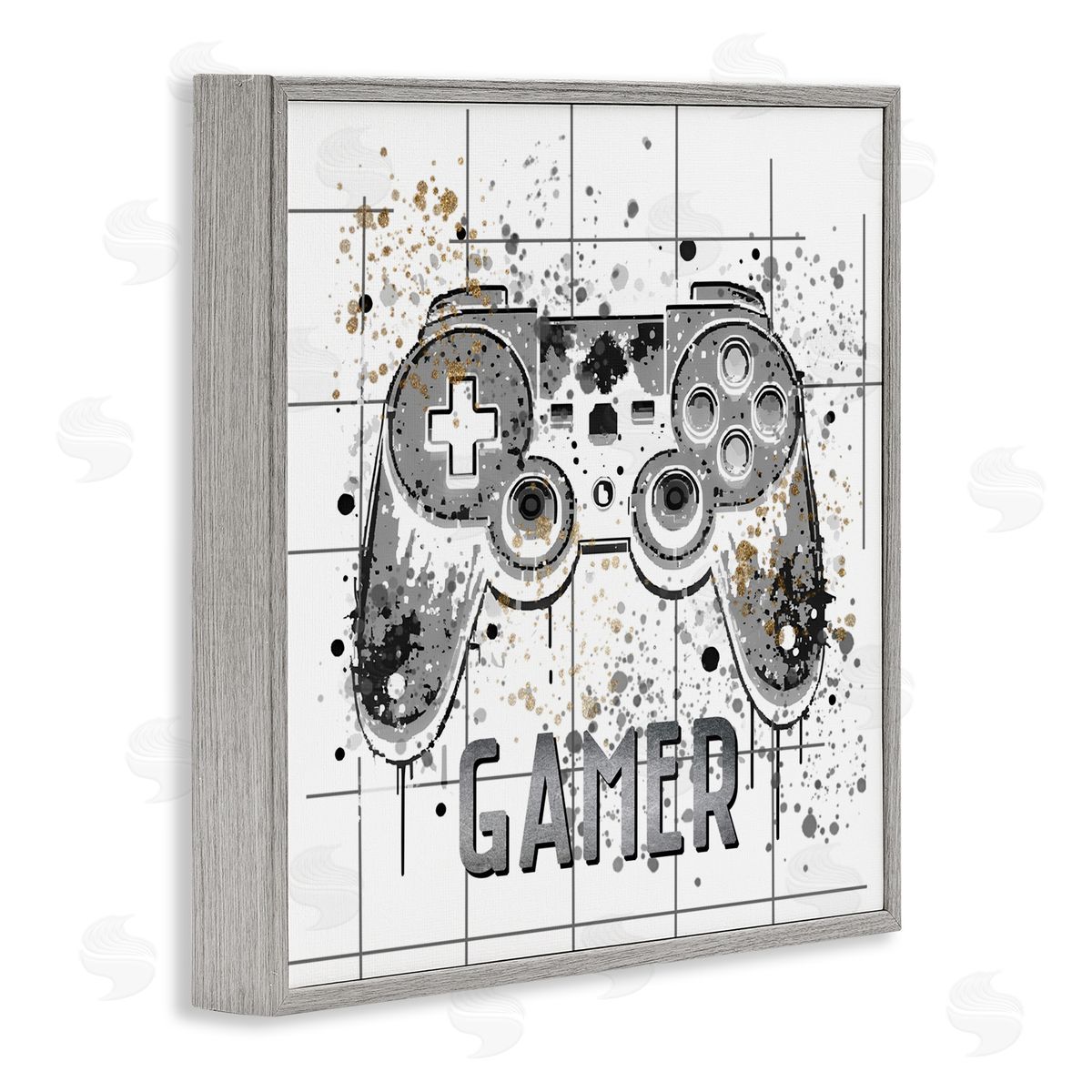 Kim Allen Gamer with Pixel Splatter Gray Framed Giclee Wall Art Print
